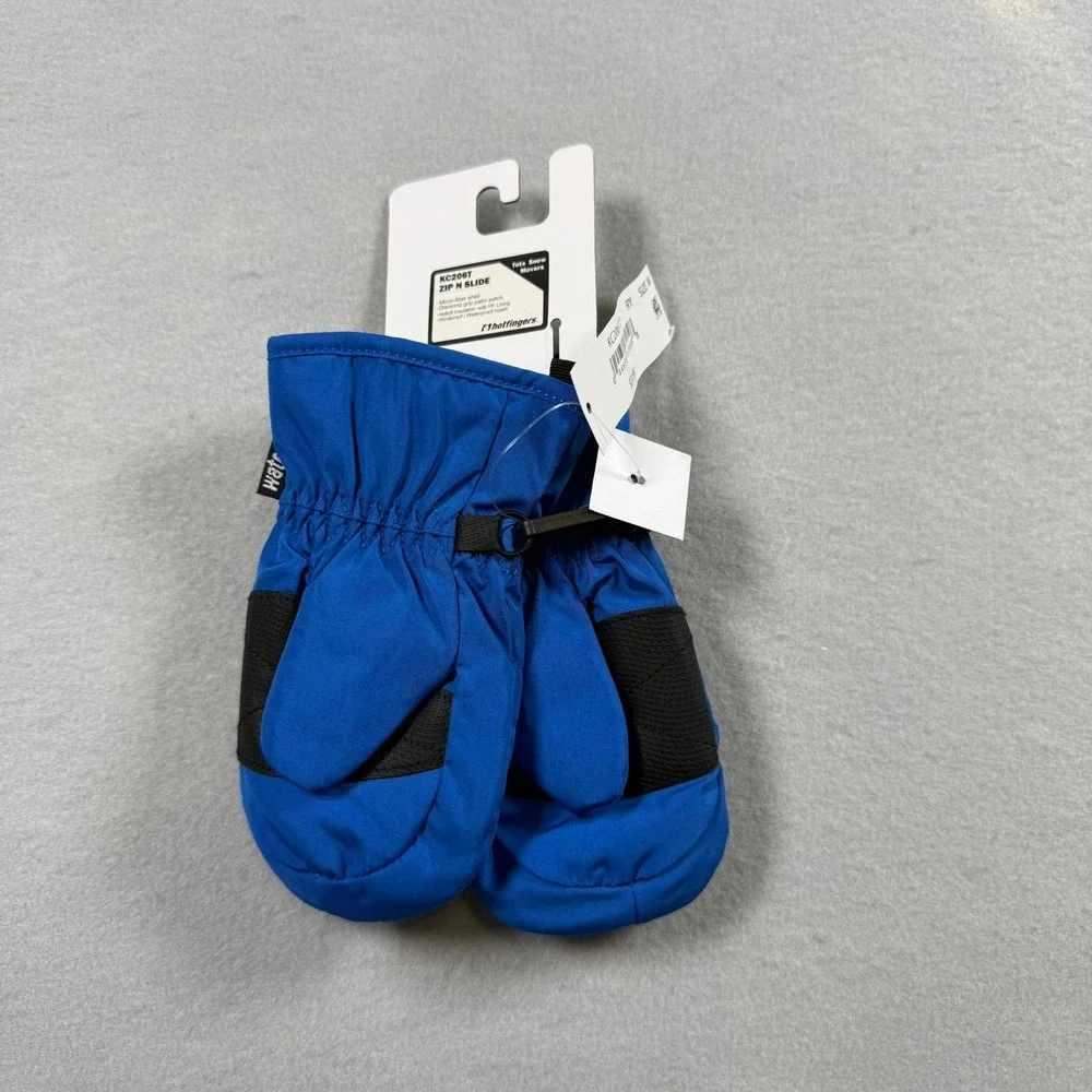Hotfingers Kids M (3-4) Zip N Slide Mittens Blue Waterproof Winter Snow Gear